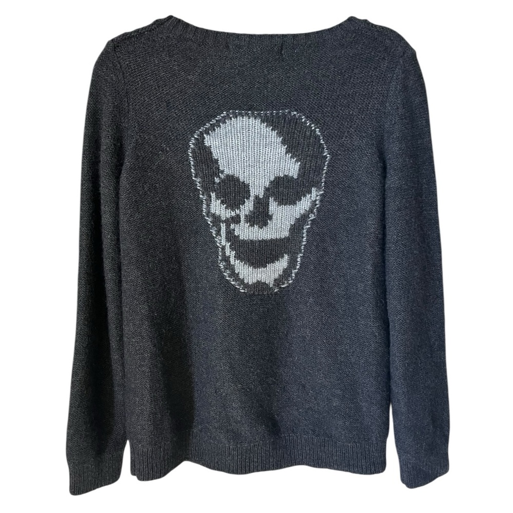 SKULL CASHMERE Alpaca Wool Charcoal Gray Skull Knit Sweater Size Small Goth